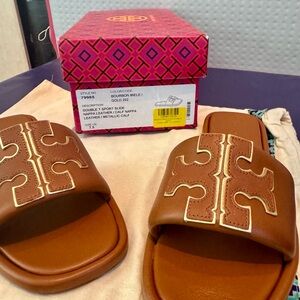 Tory Burch Tan Leather Slide Sandals